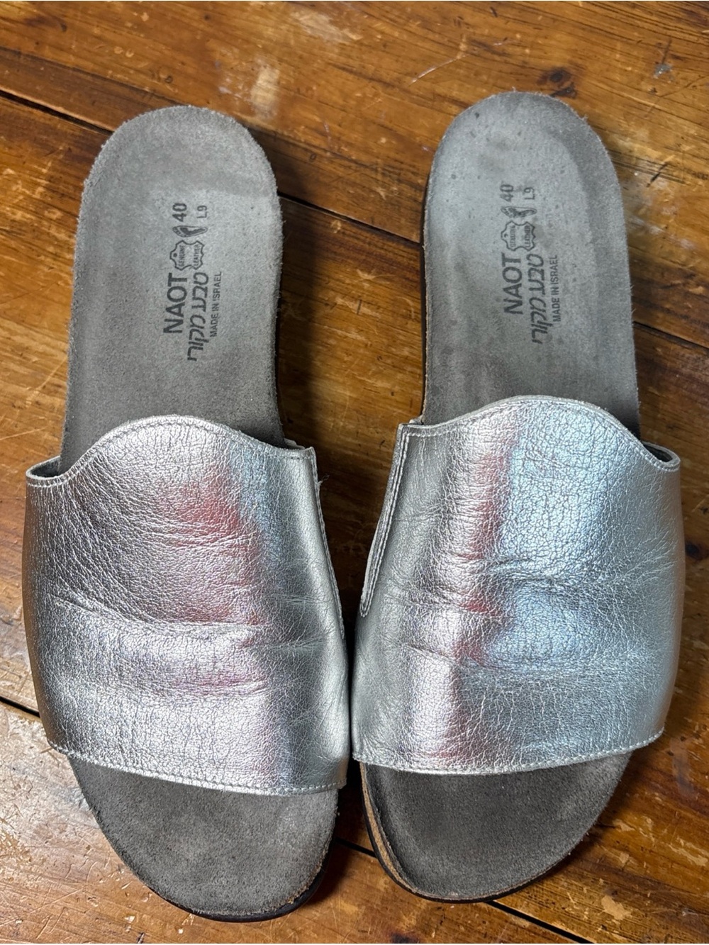 Naot Skylar Sandals flip flops slides 40 Silver leather cork leather insole - Picture 5 of 9